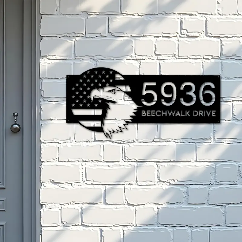 Custom Metal USA eagle with flag patriotic Metal Address Sign, House number, Outdoor Number Signage, Yard Sign Address Plate