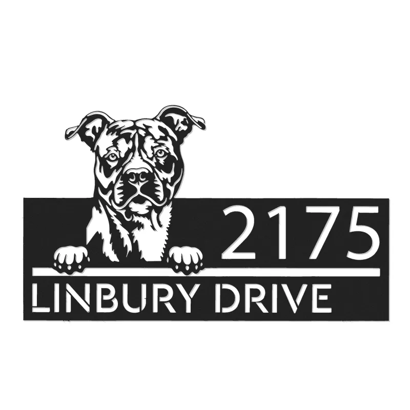 Custom Metal American Staffordshire Terrier dog Metal Address Sign House number Hanging Address Plaque Yard Sign Outdoor decor
