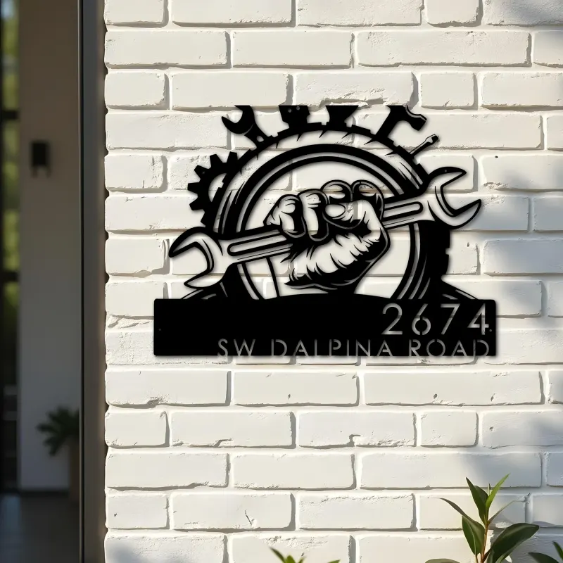 Custom Metal Mechanic tools carpenter Metal Address Sign, House number, Outdoor Number Signage, Yard Sign Address Plate