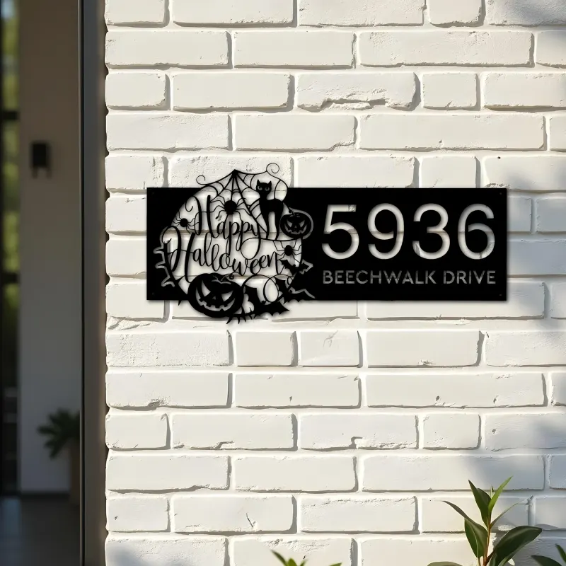 Custom Metal Happy halloween Metal Address Sign House number Hanging Address Plaque Yard Outdoor Sign