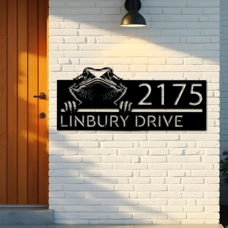 Custom Metal Peeking Bearded Dragon Metal Address Sign, House number, Outdoor Number Signage, Yard Sign Address Plate