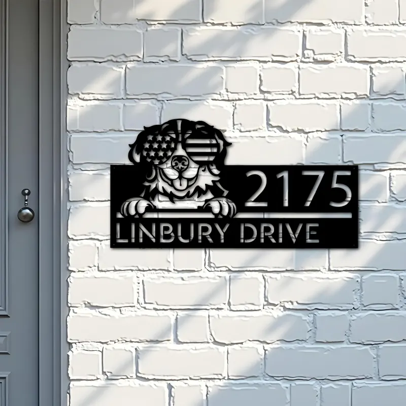 Custom Metal Bernese mountain dog US glasses Metal Address Sign House number Hanging Address Plaque Yard Sign Outdoor decor