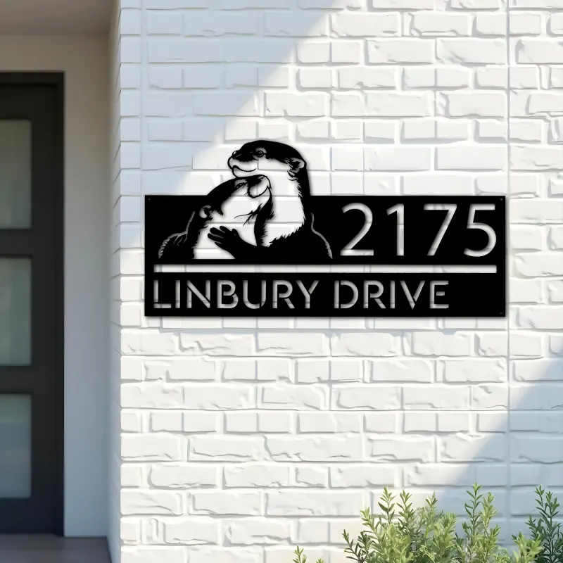 Custom Metal Cute otters couple Metal Address Sign, House number, Outdoor Number Signage, Yard Sign Address Plate