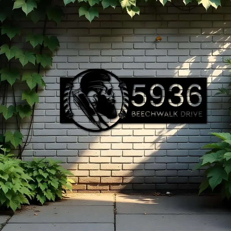 Custom Metal Barber shop hair dresser salon Metal Address Sign Custom House number Hanging Address Plaque Yard Sign Outdoor