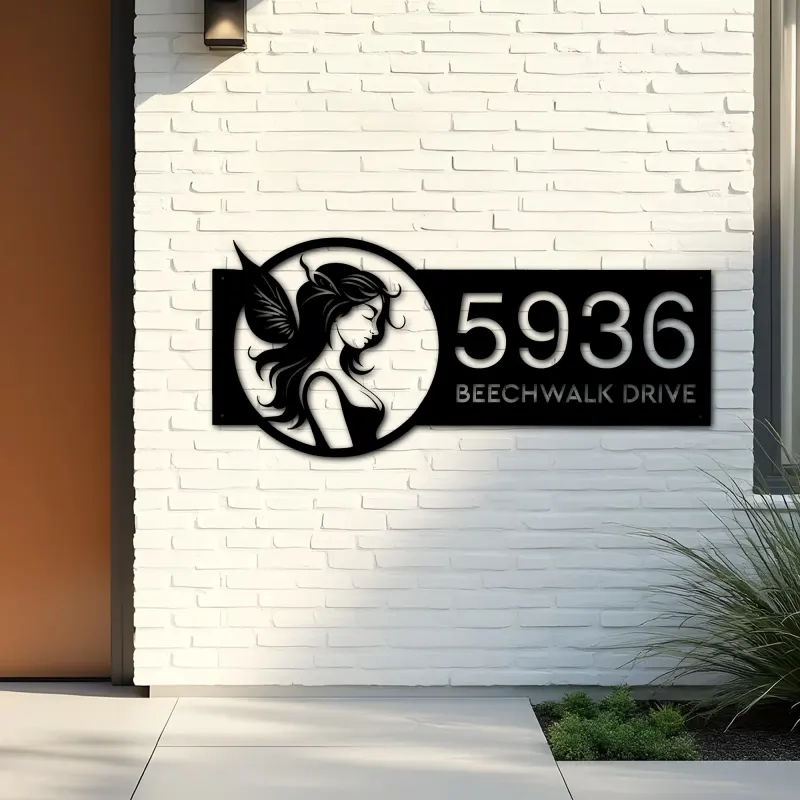 Custom Metal Fairy Metal Address Sign Custom Hanging Address Plaque House number Yard Sign Outdoor Sign