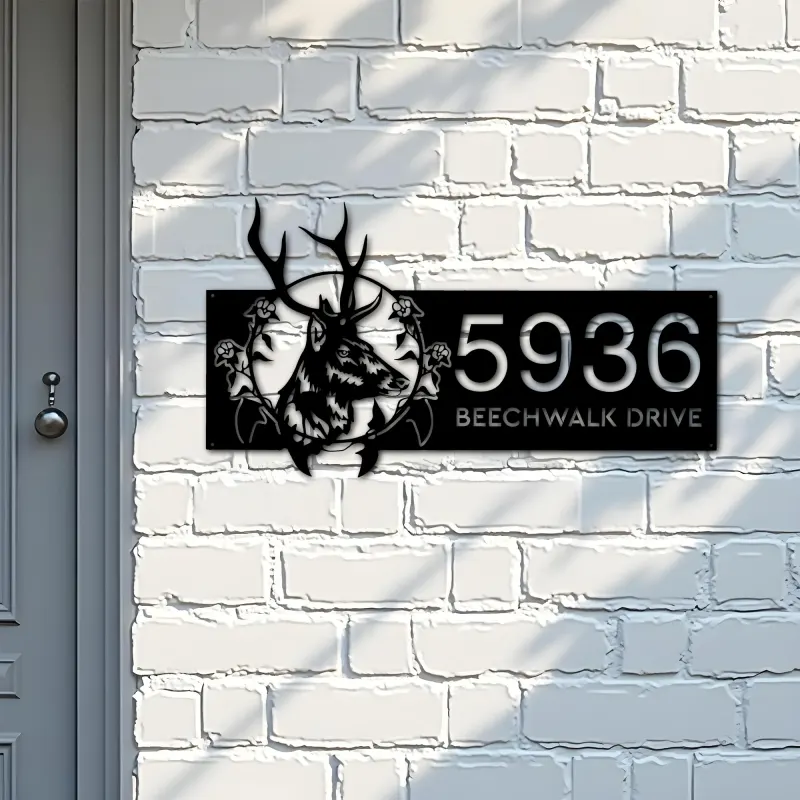 Custom Metal Floral deer head Metal Address Sign, House number, Outdoor Number Signage, Yard Sign Address Plate