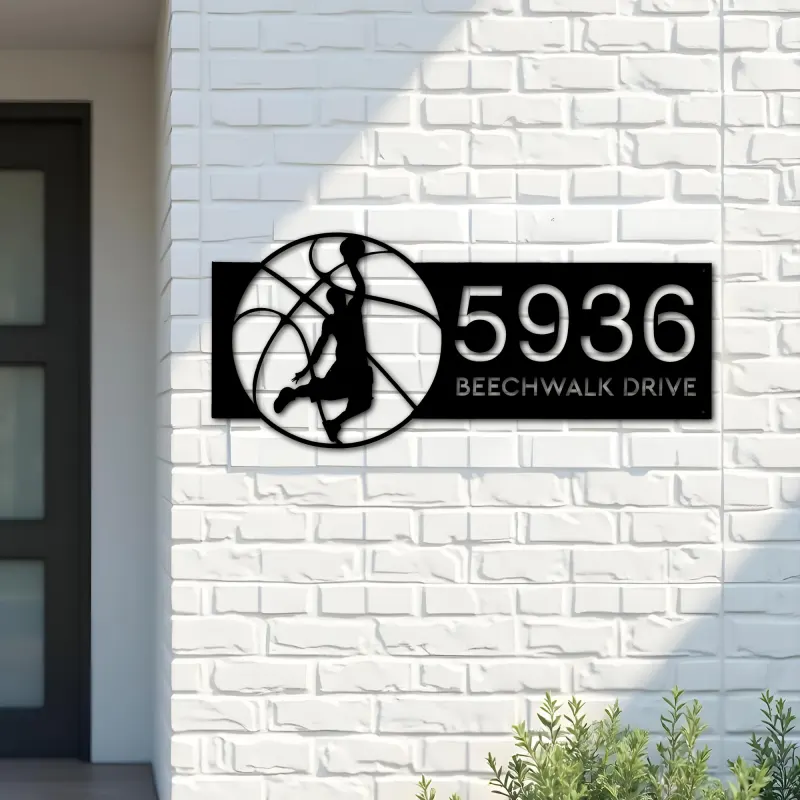 Custom Metal Basketball player Metal Address Sign, House number, Outdoor Number Signage, Yard Sign Address Plate