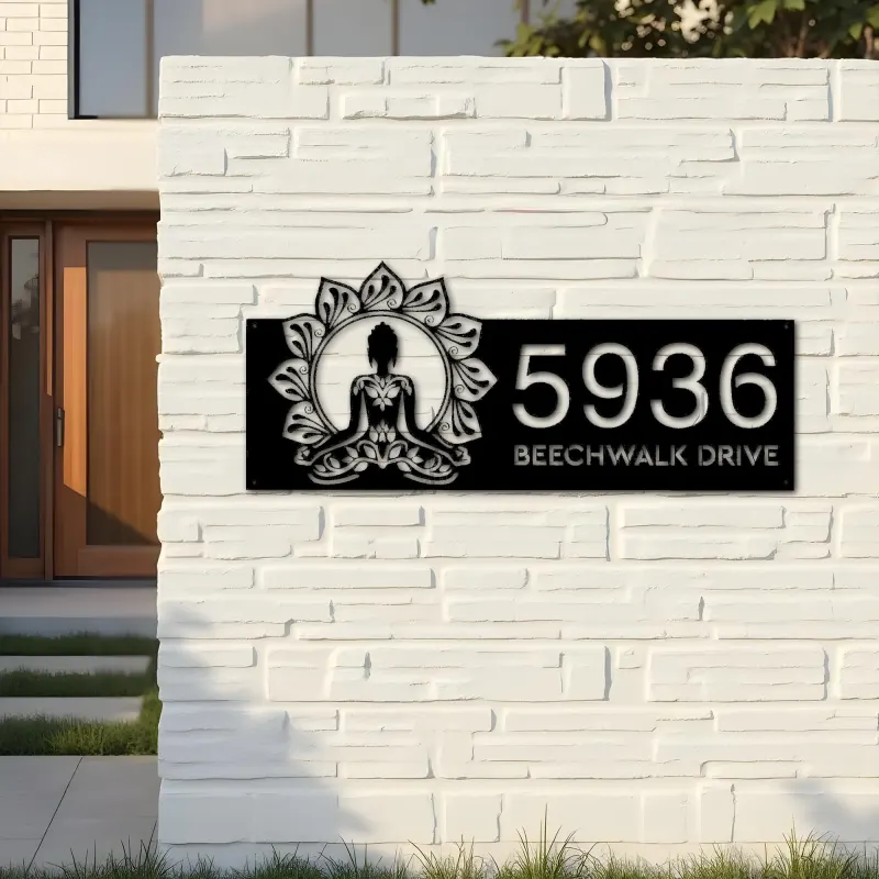 Custom Metal Yoga mandala meditation Metal Address Sign, House number, Outdoor Number Signage, Yard Sign Address Plate
