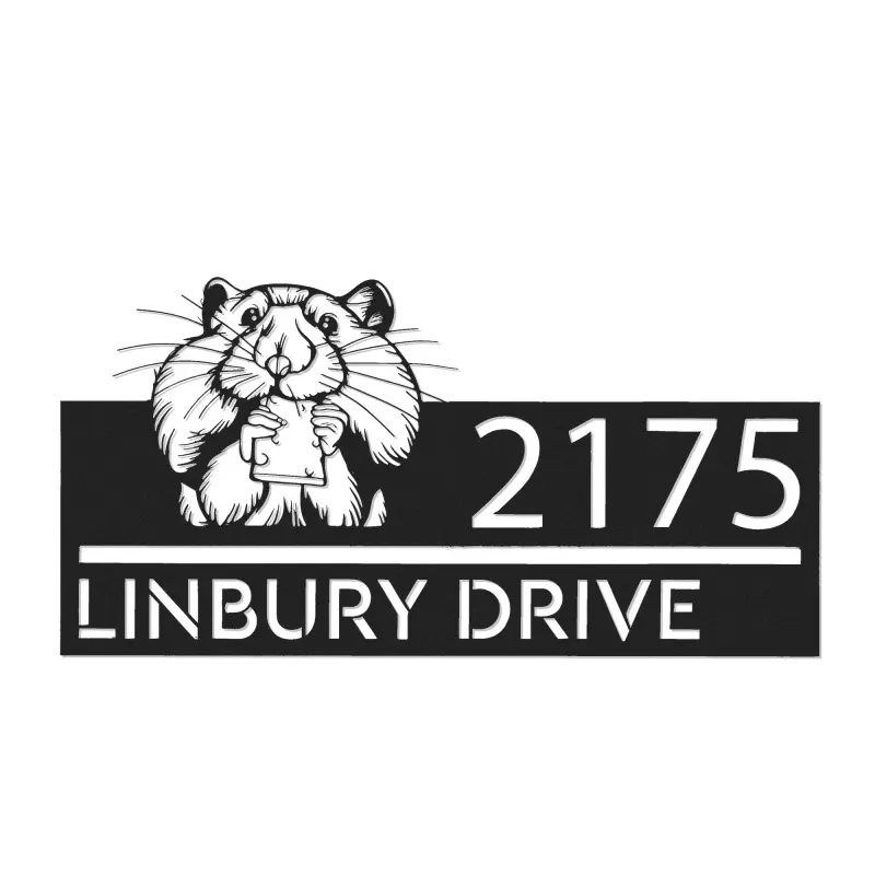 Custom Metal Peeking Hamster Wild animal wildlife Metal Address Sign, House number, Outdoor Number Signage, Yard Sign Address Plate