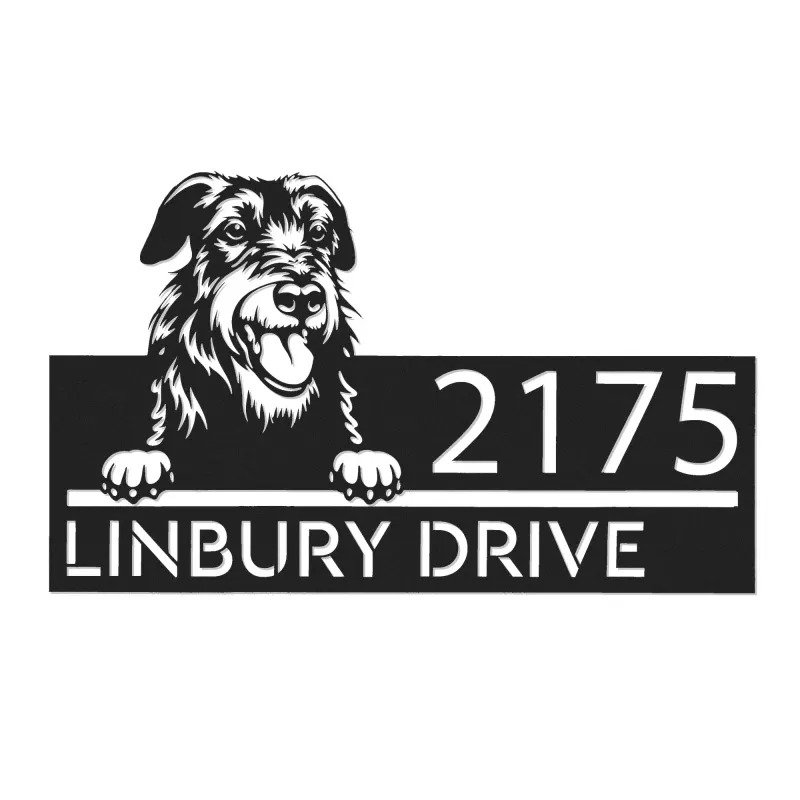 Custom Metal Irish wolfhound dog Puppy Metal Address Sign House number Hanging Address Plaque Yard Sign Outdoor decor