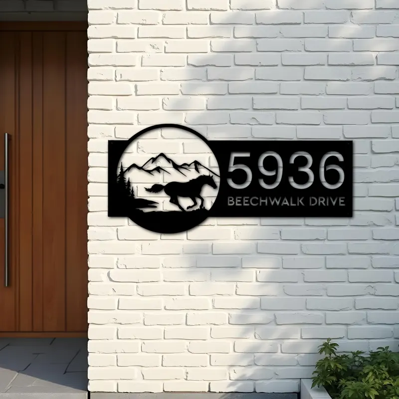 Custom Metal Horse running scene Metal Address Sign, House number, Outdoor Number Signage, Yard Sign Address Plate