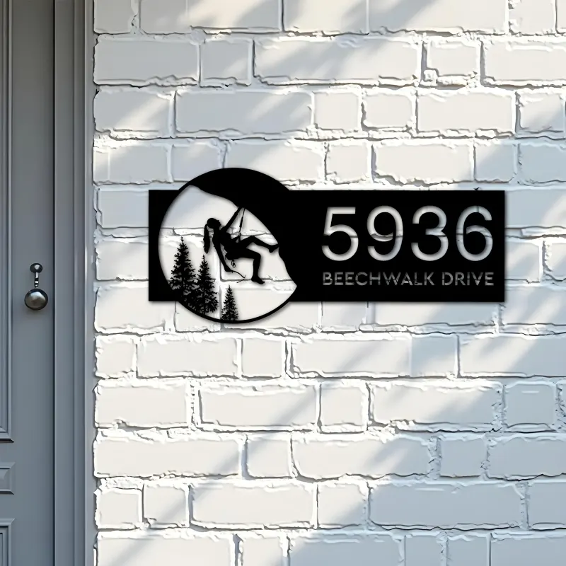 Custom Metal Mountain Rock climbing Metal Address Sign, House number, Outdoor Number Signage, Yard Sign Address Plate