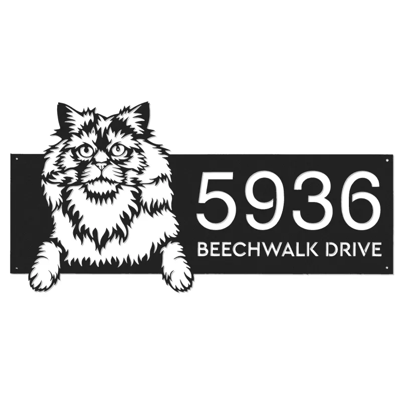 Custom Metal Selkirk rex Cute peeking cat kitten Metal Address Sign, House number, Outdoor Number Signage, Yard Sign Address Plate