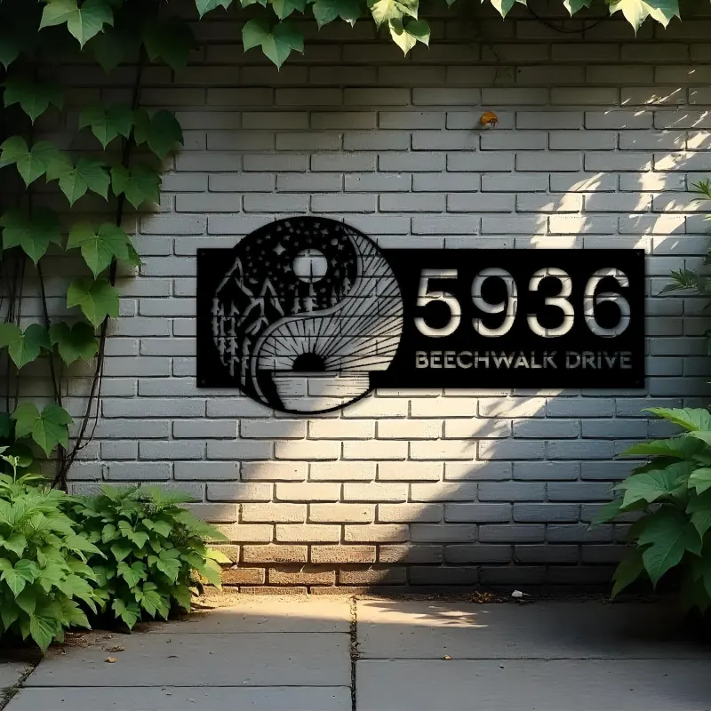 Custom Metal Yin Yang sun and moon Metal Address Sign, House number, Outdoor Number Signage, Yard Sign Address Plate