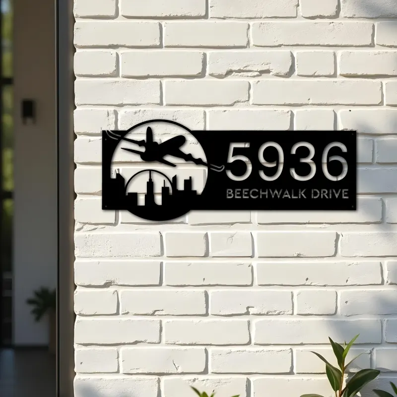 Custom Metal Airplane plane pilot Metal Address Sign, House number, Outdoor Number Signage, Yard Sign Address Plate