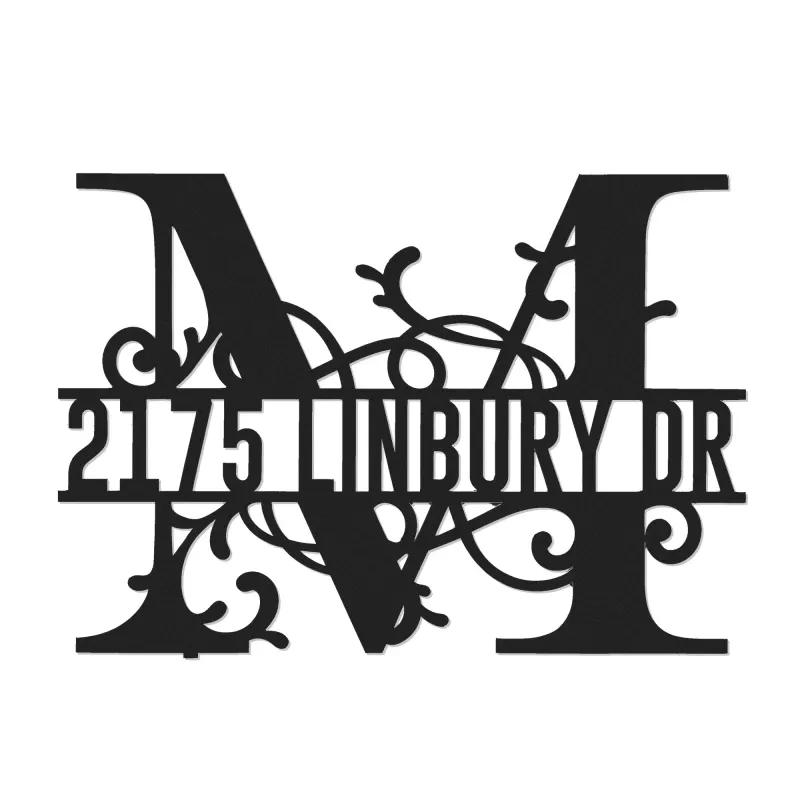 Custom Metal Floral Monogram Split Letter M Metal Address Sign House number Hanging Address Plaque Yard Sign Outdoor decor