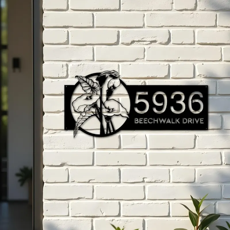 Custom Metal Tropical Flowers Metal Address Sign, House number, Outdoor Number Signage, Yard Sign Address Plate