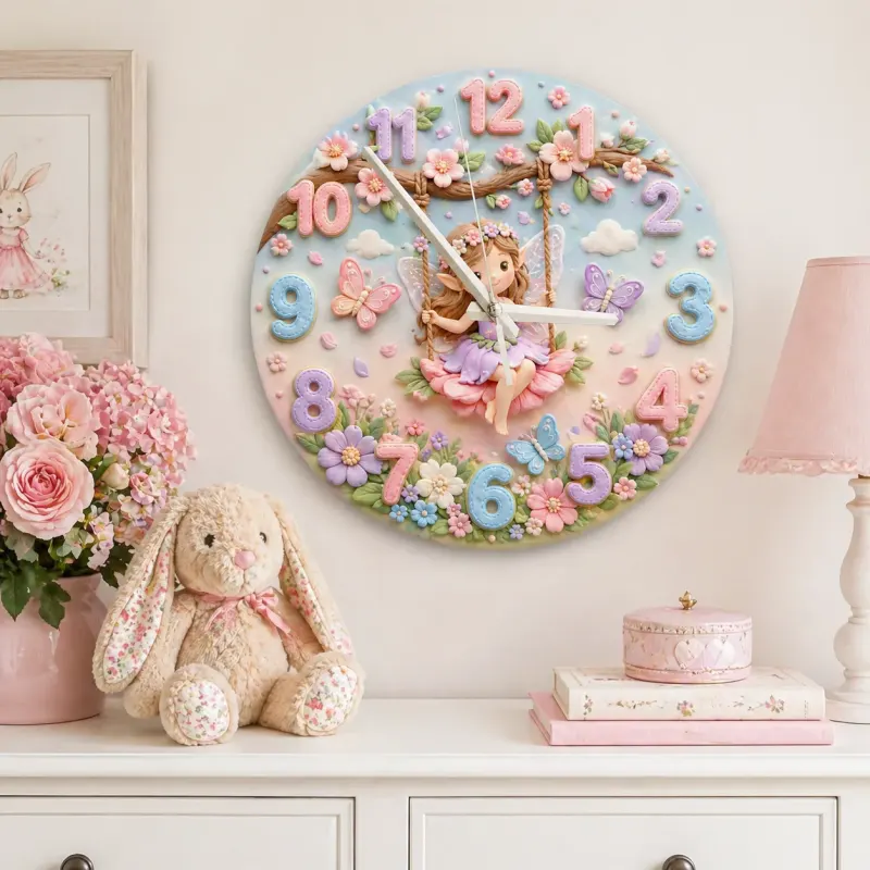 Enchanted Fairy Swing Kids Room Wall Clock
