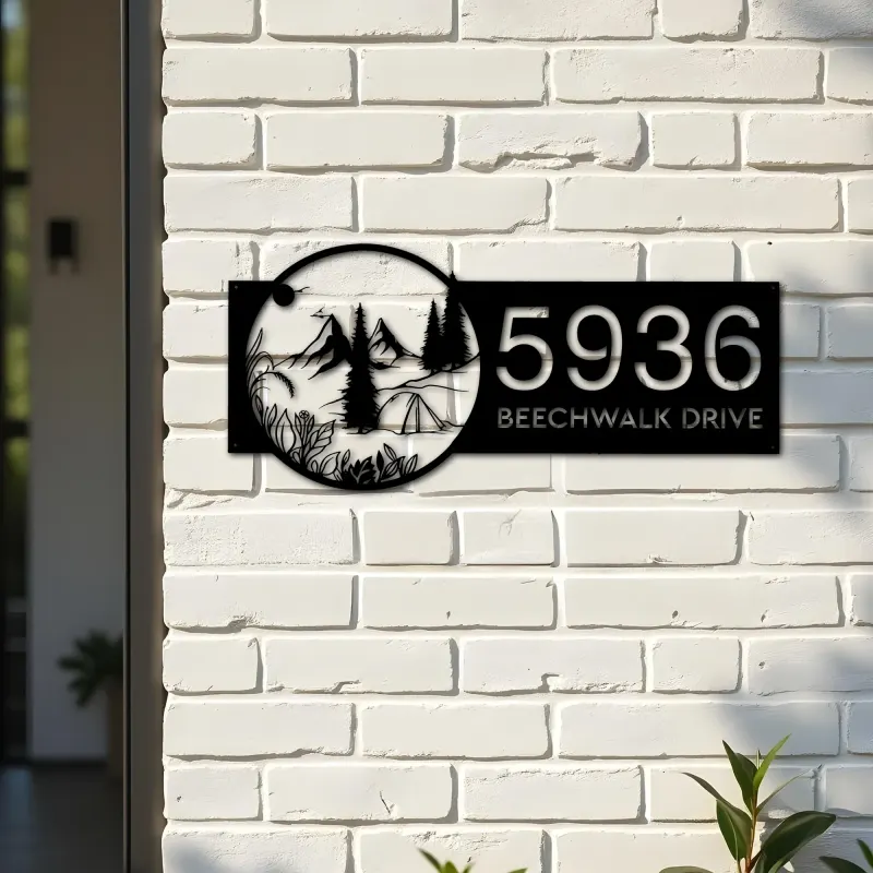 Custom Metal Camping outdoor campfire Metal Address Sign, House number, Outdoor Number Signage, Yard Sign Address Plate