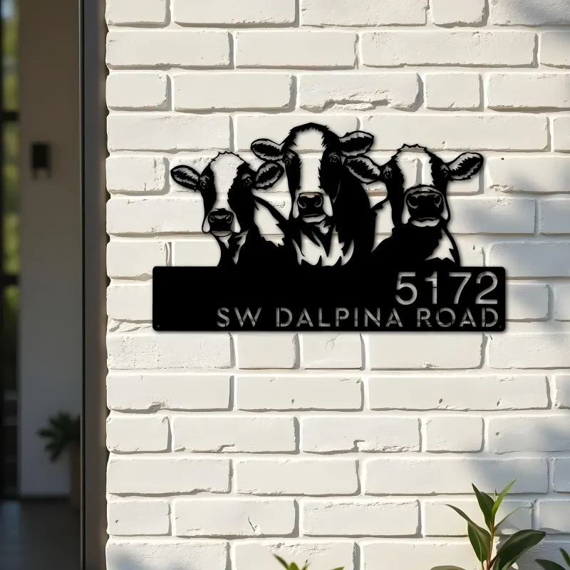 Custom Metal Cows Farmhouse ranch animals Metal Address Sign, House number, Outdoor Number Signage, Yard Sign Address Plate