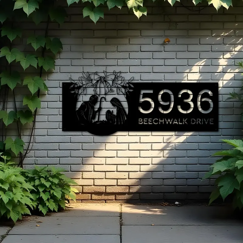 Custom Metal Nativity Scene Christian Jesus Metal Address Sign, House number, Outdoor Number Signage, Yard Sign Address Plate