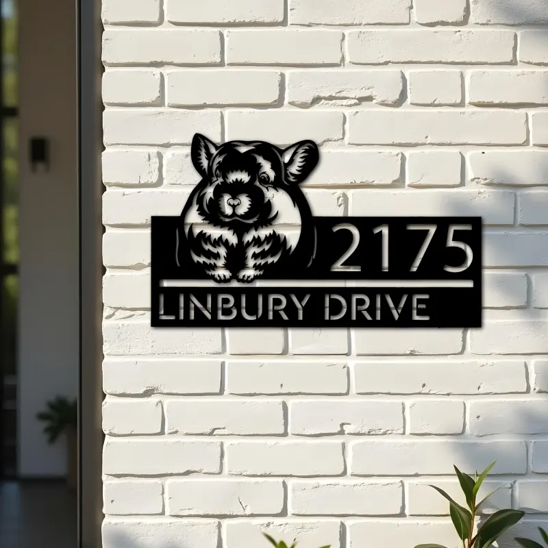 Custom Metal Peeking Chinchilla Wild animal wildlife Metal Address Sign, House number, Outdoor Number Signage, Yard Sign Address Plate
