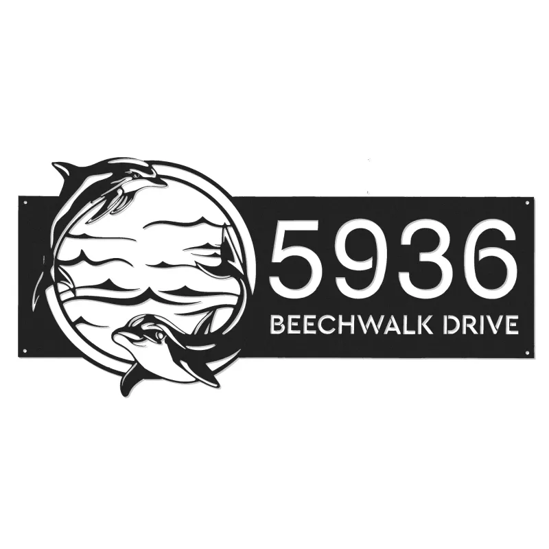 Custom Metal Dolphins sea life animals Metal Address Sign, House number, Outdoor Number Signage, Yard Sign Address Plate