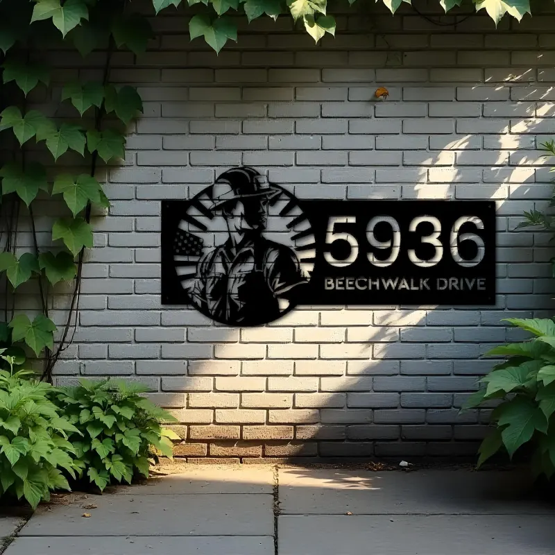 Custom Metal US Construction worker Metal Address Sign, House number, Outdoor Number Signage, Yard Sign Address Plate