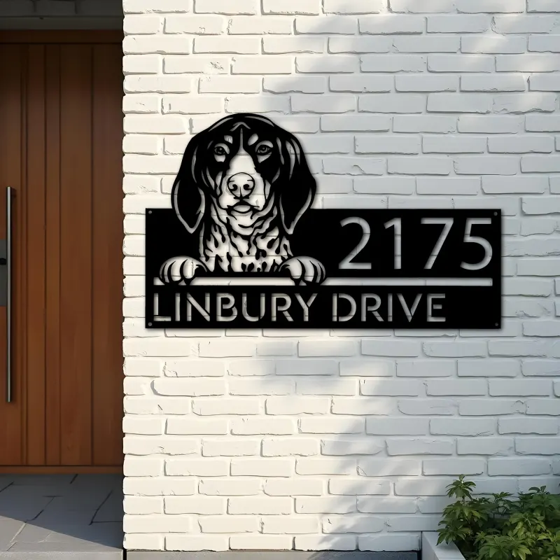 Custom Metal Bluetick coonhound dog cute puppy Metal Address Sign House number Hanging Address Plaque Yard Sign Outdoor decor