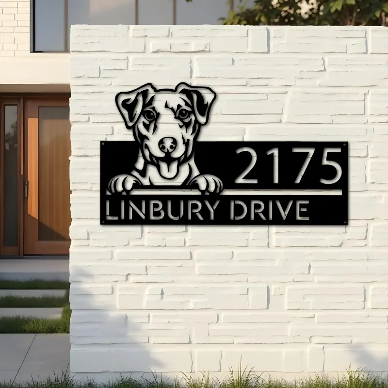 Custom Metal Jack Russell dog Cute puppy Metal Address Sign House number Hanging Address Plaque Yard Sign Outdoor decor