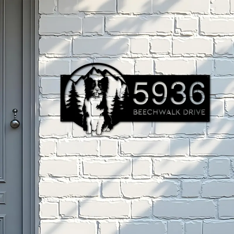 Custom Metal Dog mountain scene Metal Address Sign, House number, Outdoor Number Signage, Yard Sign Address Plate