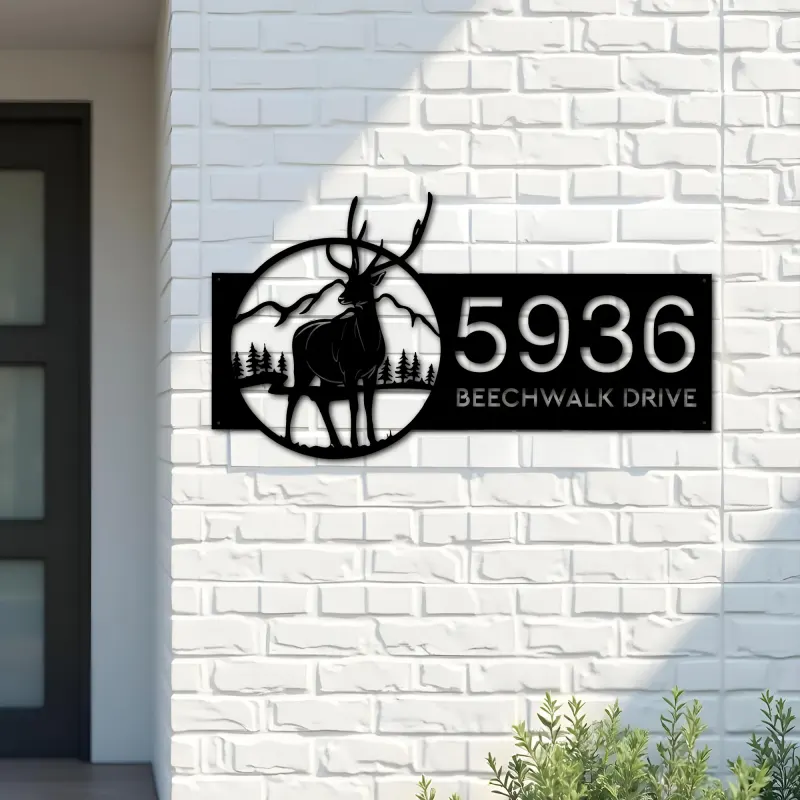 Custom Metal Deer wild life mountain forest Metal Address Sign, House number, Outdoor Number Signage, Yard Sign Address Plate
