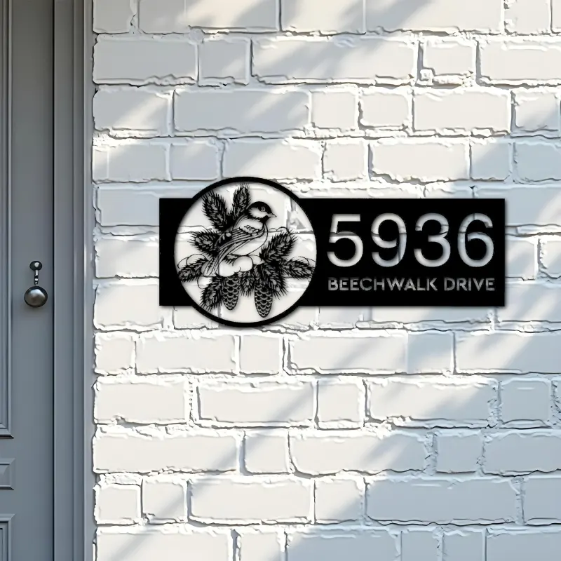 Custom Metal Titmouse bird Metal Address Sign Custom Hanging Address Plaque House number Yard Sign Outdoor Sign
