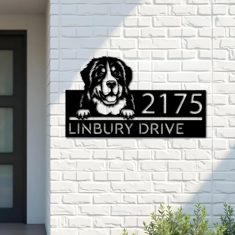 Custom Metal Berne cattle dog Puppy Metal Address Sign House number Hanging Address Plaque Yard Sign Outdoor decor