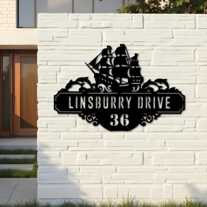 Custom Metal Ship Metal Address Sign Custom Hanging Address Plaque House number Yard Sign Outdoor Sign