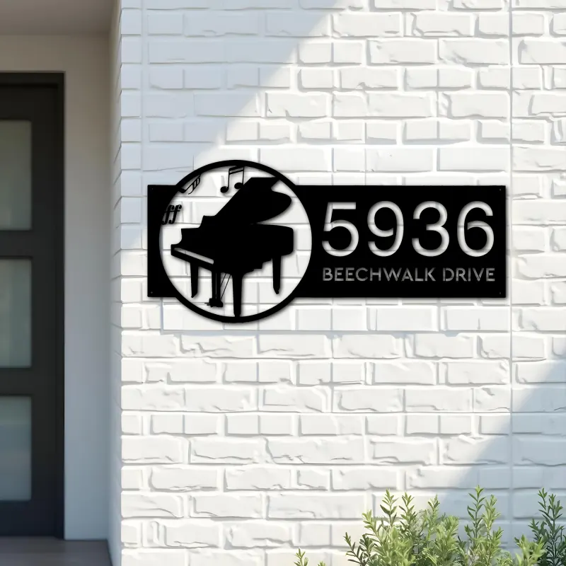 Custom Metal Piano musical instrument Metal Address Sign Custom House number Hanging Address Plaque Yard Sign Outdoor