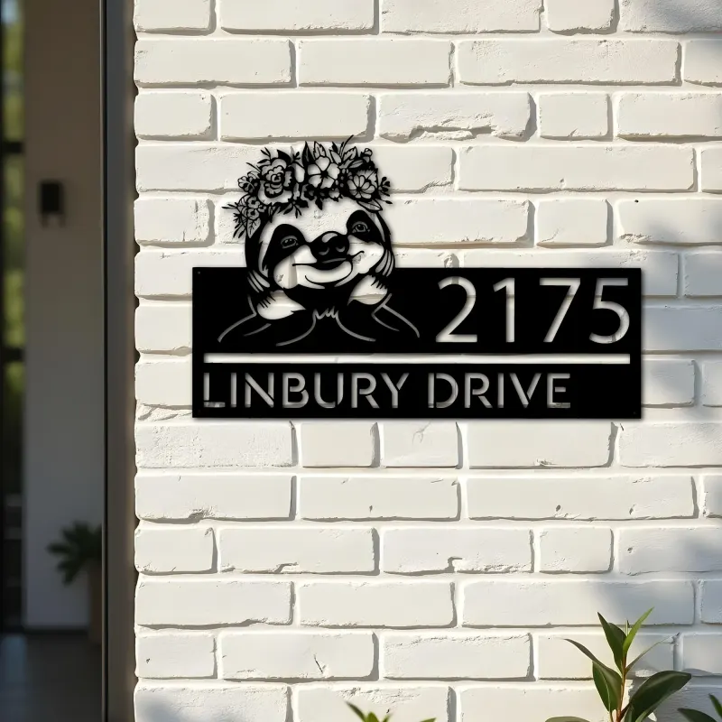 Custom Metal Cute Sloth Metal Address Sign, House number, Outdoor Number Signage, Yard Sign Address Plate