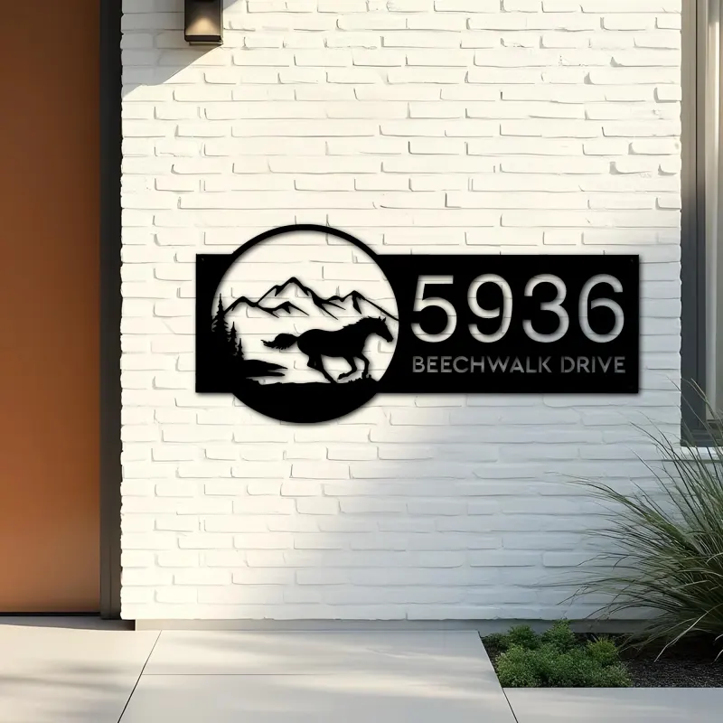 Custom Metal Horse running scene Metal Address Sign, House number, Outdoor Number Signage, Yard Sign Address Plate