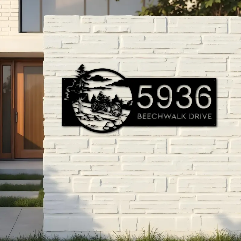 Custom Metal Motocycle Biker Bike rider Metal Address Sign, House number, Outdoor Number Signage, Yard Sign Address Plate
