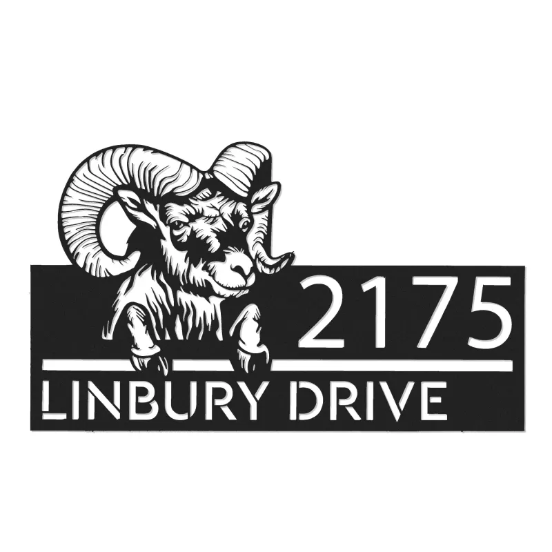 Custom Metal Peeking Ram farm animal ranch Metal Address Sign, House number, Outdoor Number Signage, Yard Sign Address Plate