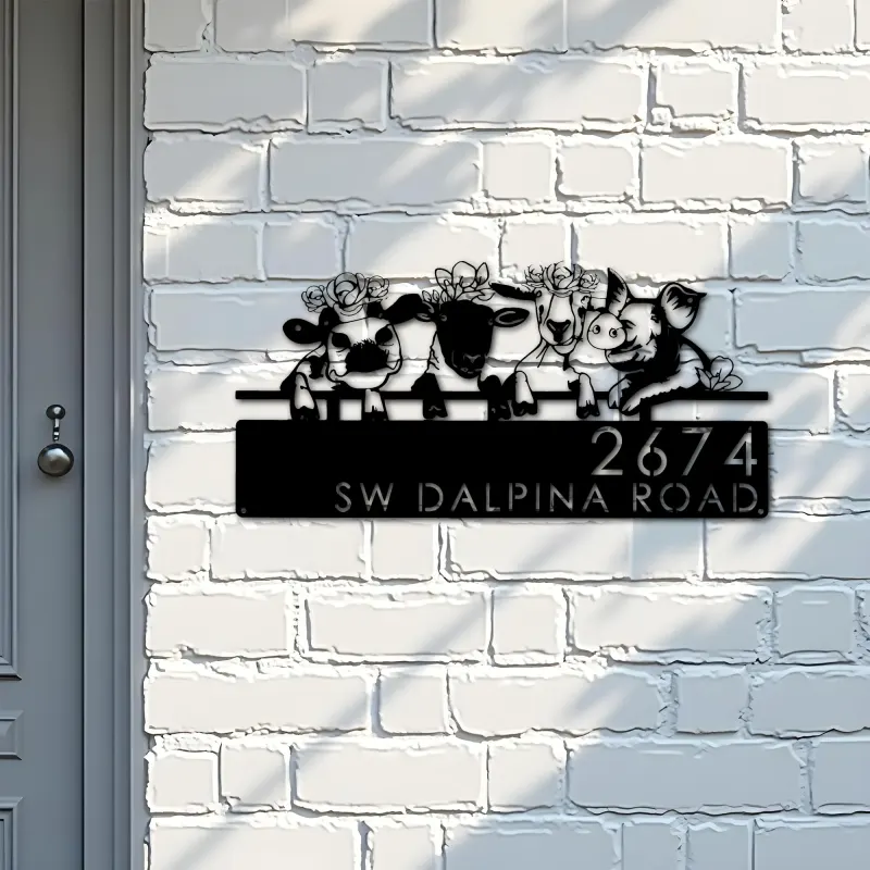 Custom Metal Goat Cow sheep pig farmhouse farm animals Metal Address Sign, House number, Outdoor Number Signage, Yard Sign Address Plate
