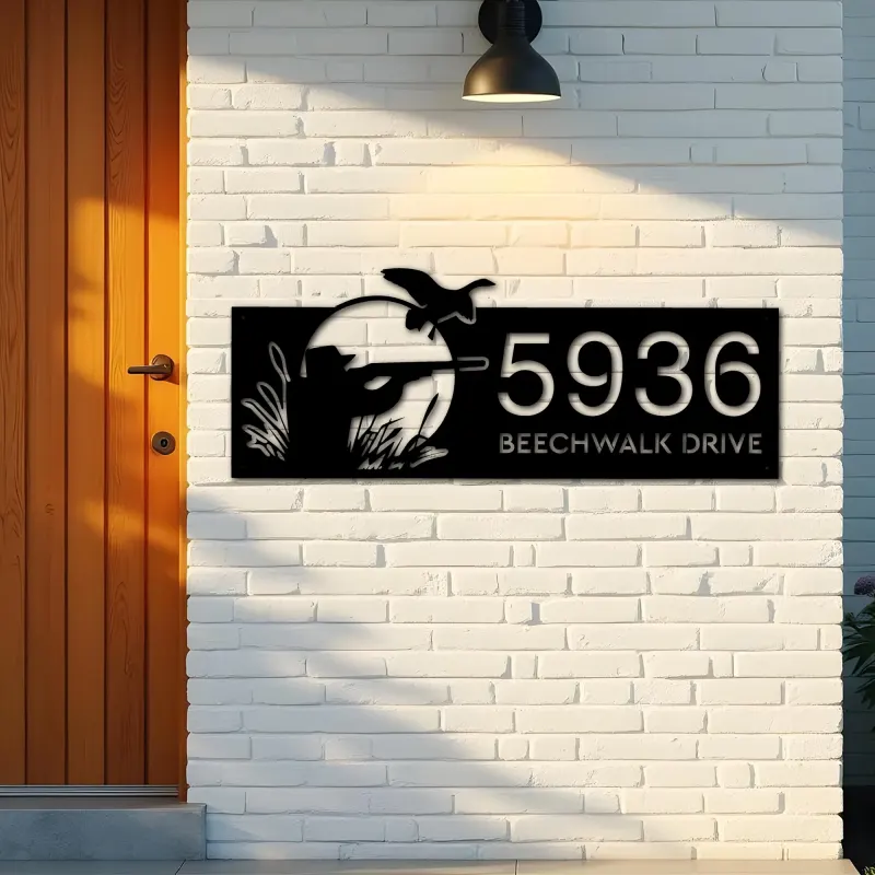 Custom Metal Duck hunting Metal Address Sign, House number, Outdoor Number Signage, Yard Sign Address Plate