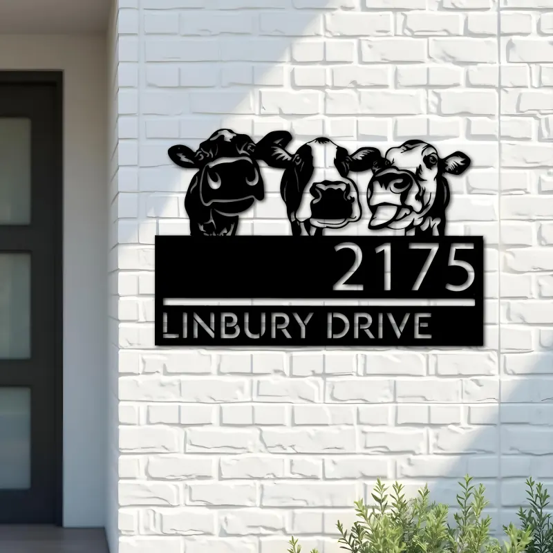 Custom Metal Cows Heifers farmhouse Metal Address Sign House number Hanging Address Plaque Yard Sign Outdoor decor