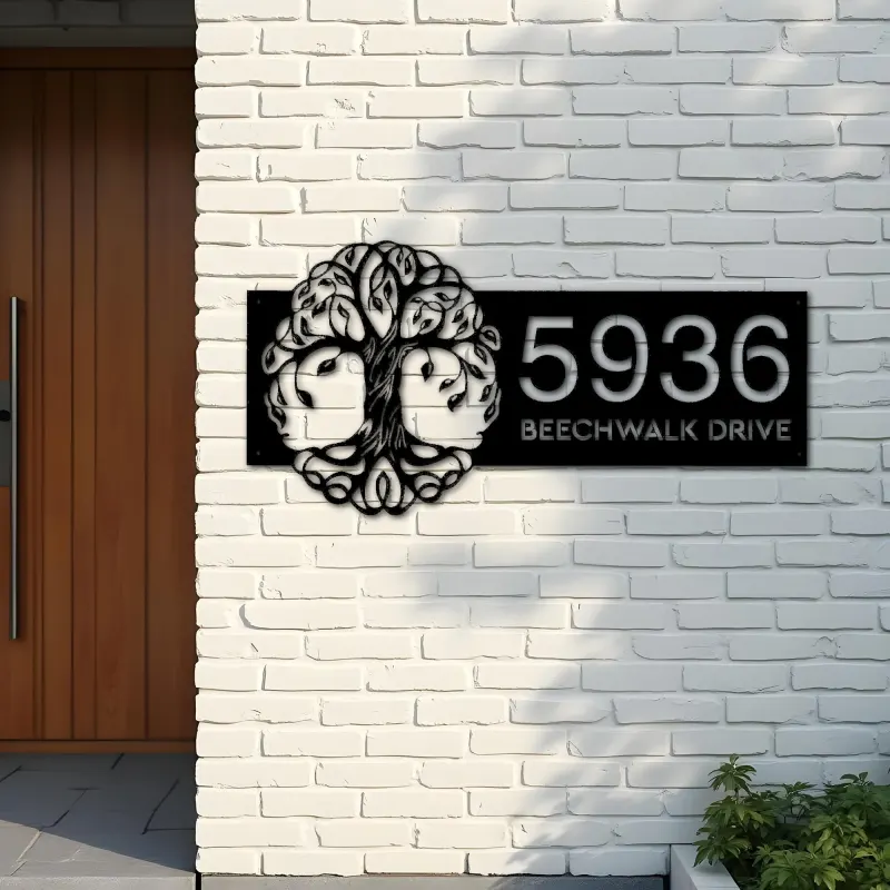 Custom Metal tree of life Metal Address Sign, House number, Outdoor Number Signage, Yard Sign Address Plate