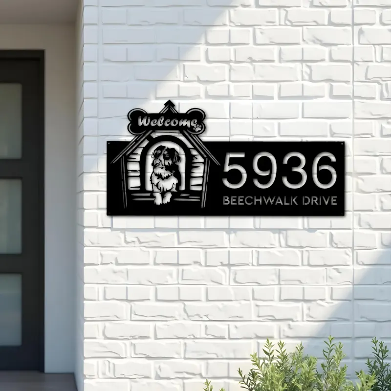 Custom Metal Border Collie dog puppy welcome Metal Address Sign, House number, Outdoor Number Signage, Yard Sign Address Plate