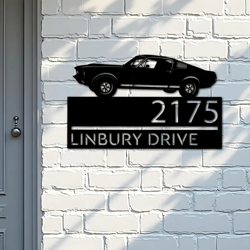 Custom Metal Muscle sport car Metal Address Sign, House number, Outdoor Number Signage, Yard Sign Address Plate