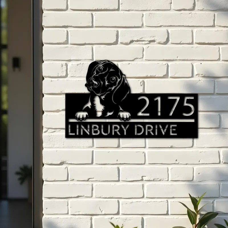 Custom Metal Dachshund dog Puppy Metal Address Sign House number Hanging Address Plaque Yard Sign Outdoor decor