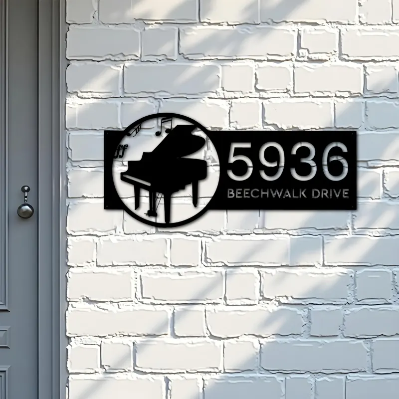 Custom Metal Piano musical instrument Metal Address Sign Custom House number Hanging Address Plaque Yard Sign Outdoor