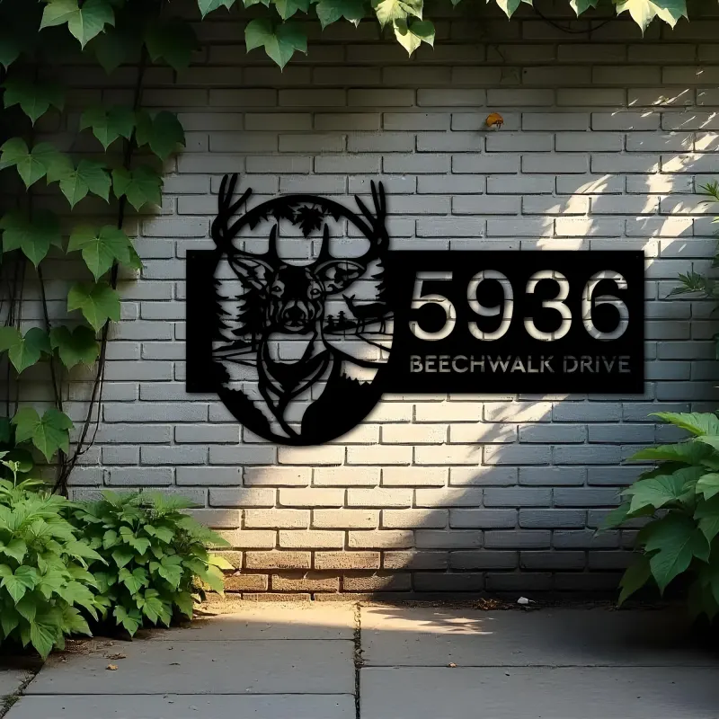 Custom Metal Deer forest wild life Metal Address Sign, House number, Outdoor Number Signage, Yard Sign Address Plate