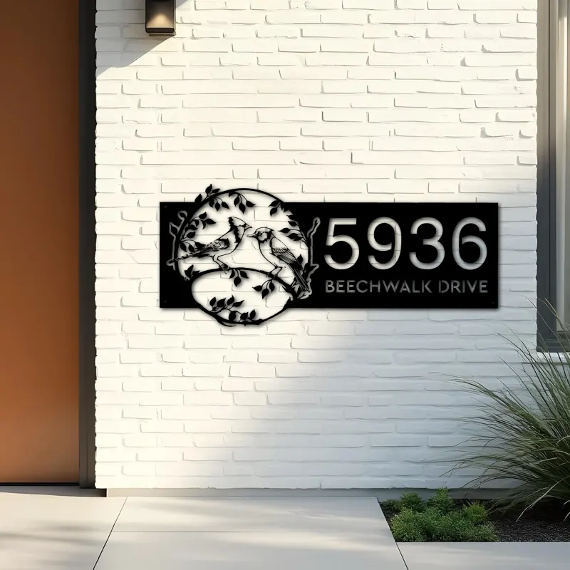 Custom Metal Blue Jay birds couple Metal Address Sign Custom Hanging Address Plaque House number Yard Sign Outdoor Sign